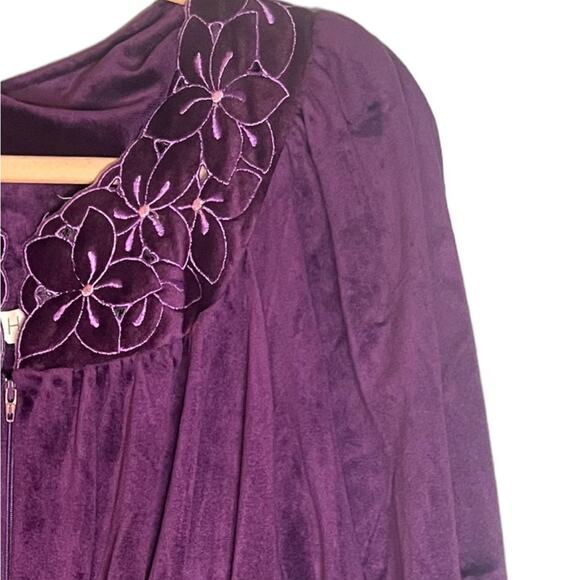 Vtg Velvet Floral Appliqué Elastic Waist Wide Leg Loungewear Jumpsuit Size S - Picture 3 of 6